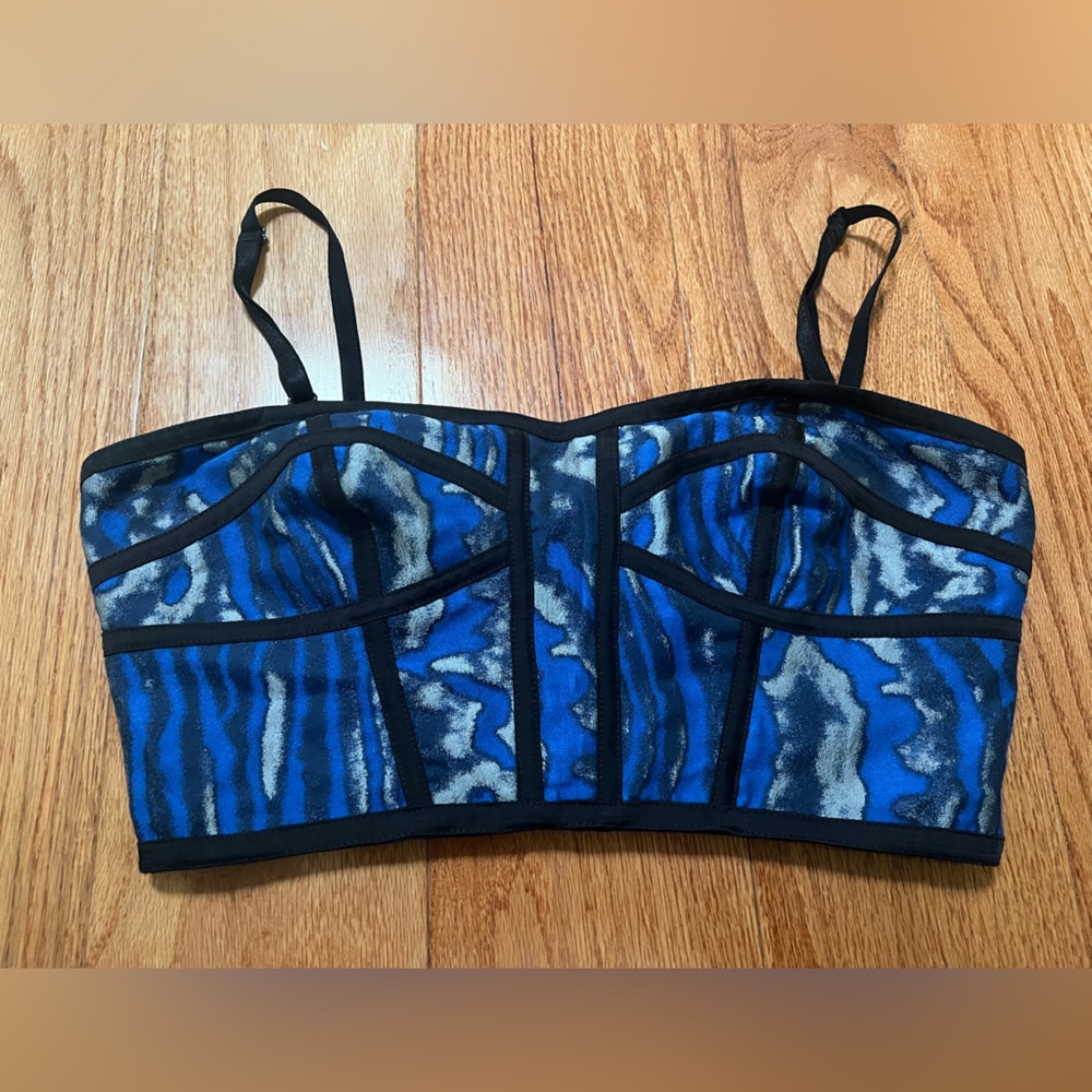 BEBE Blue and Black Strappy Top - small